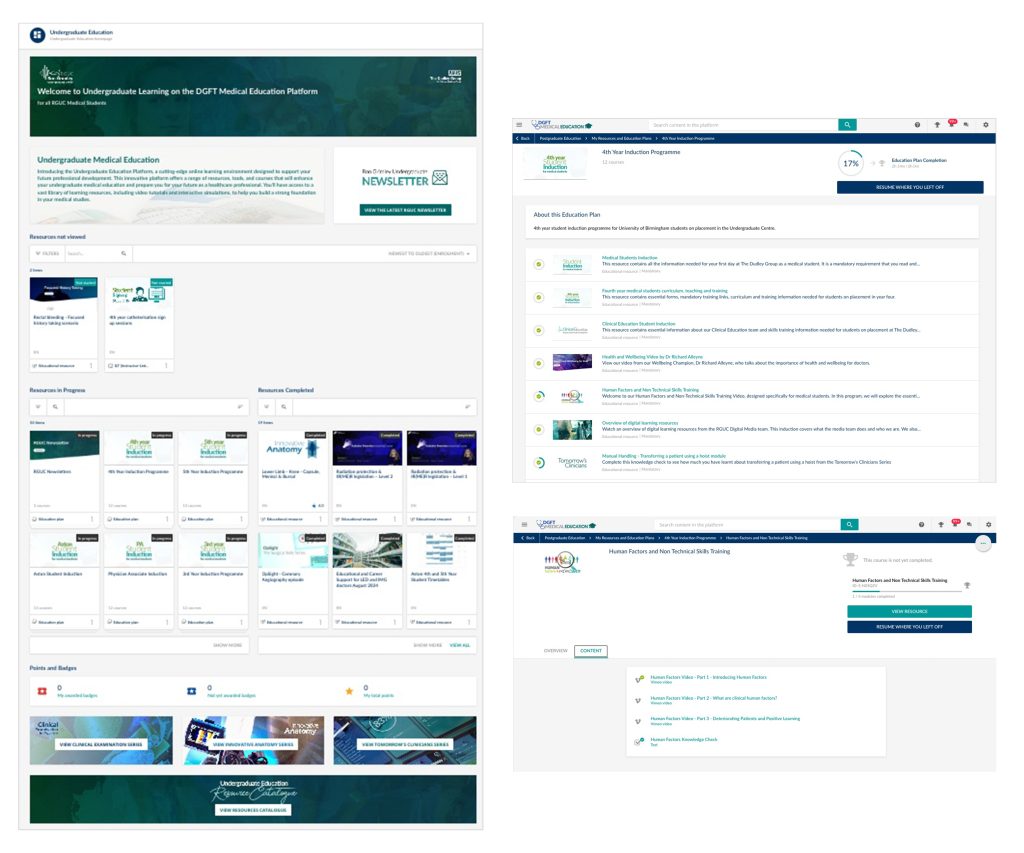 RGUC Learning Platform interface screenshots for student induction programme