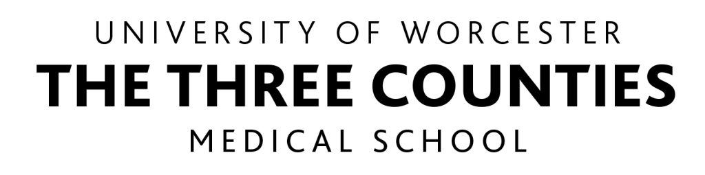 Three Counties Medical school logo. University name with stylised graphic design.